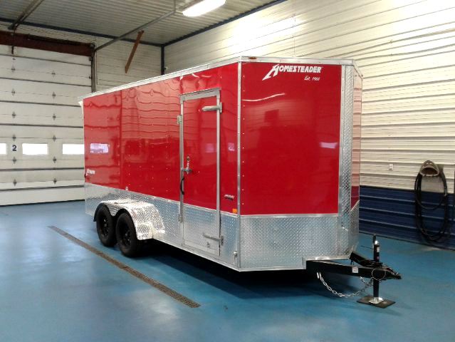 7x16 Red OHV Enclosed Trailer PolyCor Exterior Front - Metzler Trailer