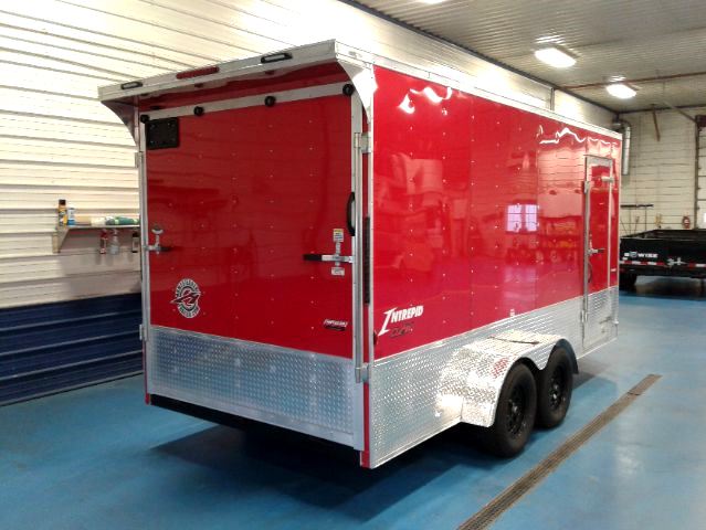 7x16 Red OHV Enclosed Trailer PolyCor Exterior Front - Metzler Trailer 